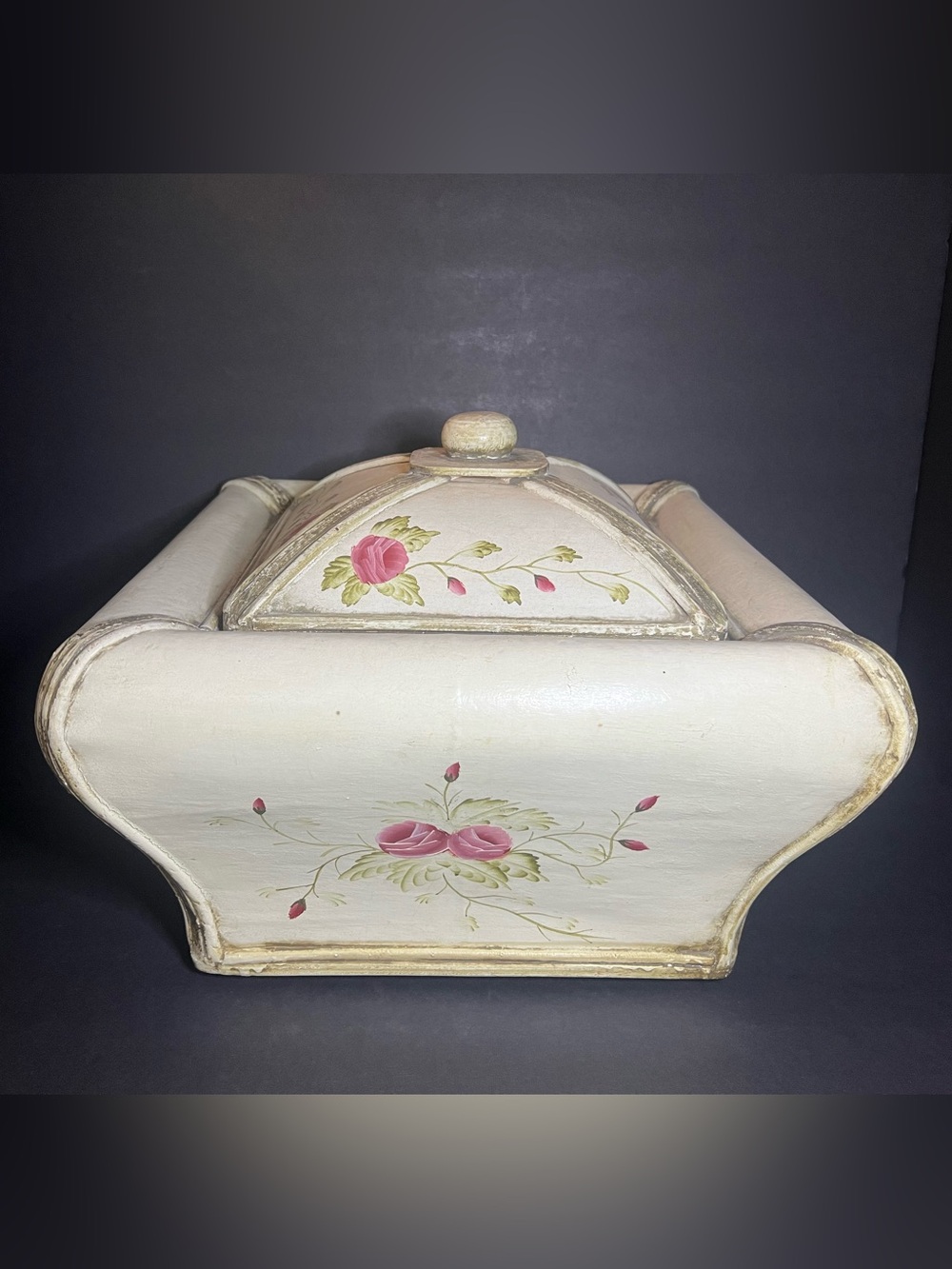 VTG Artistic Moments Venetian Style Hand Painted Wooden Floral Rose Storage Box